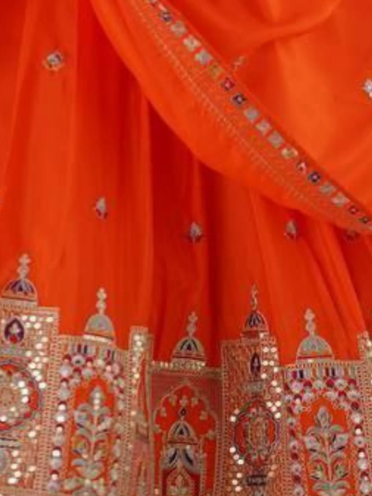 Odette Orange Crepe Embellished Semi Stitched Lehenga For Women - Image 5