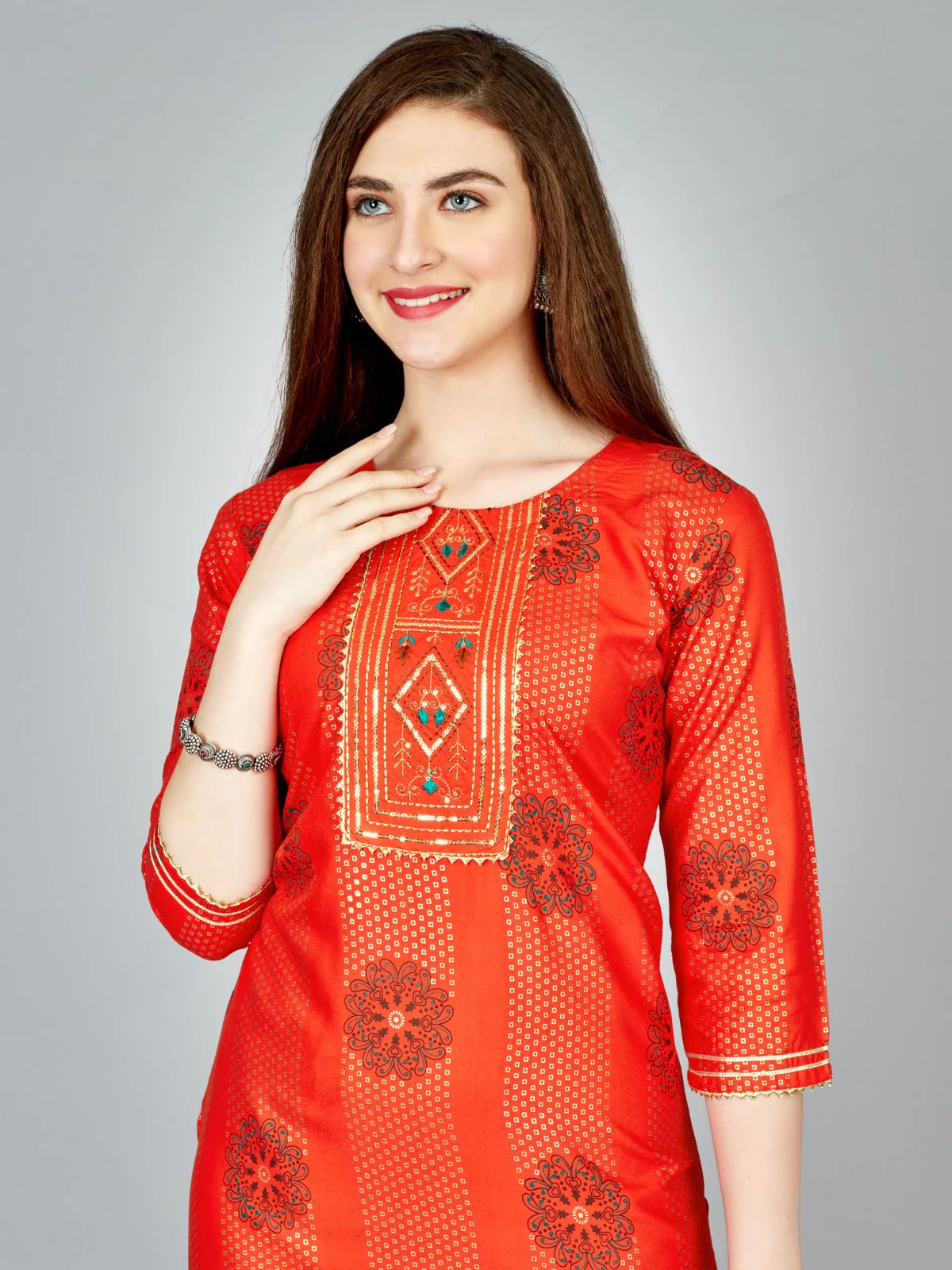 Odette Orange Embroidered Rayon Stitched Kurta Set For Women - Image 4
