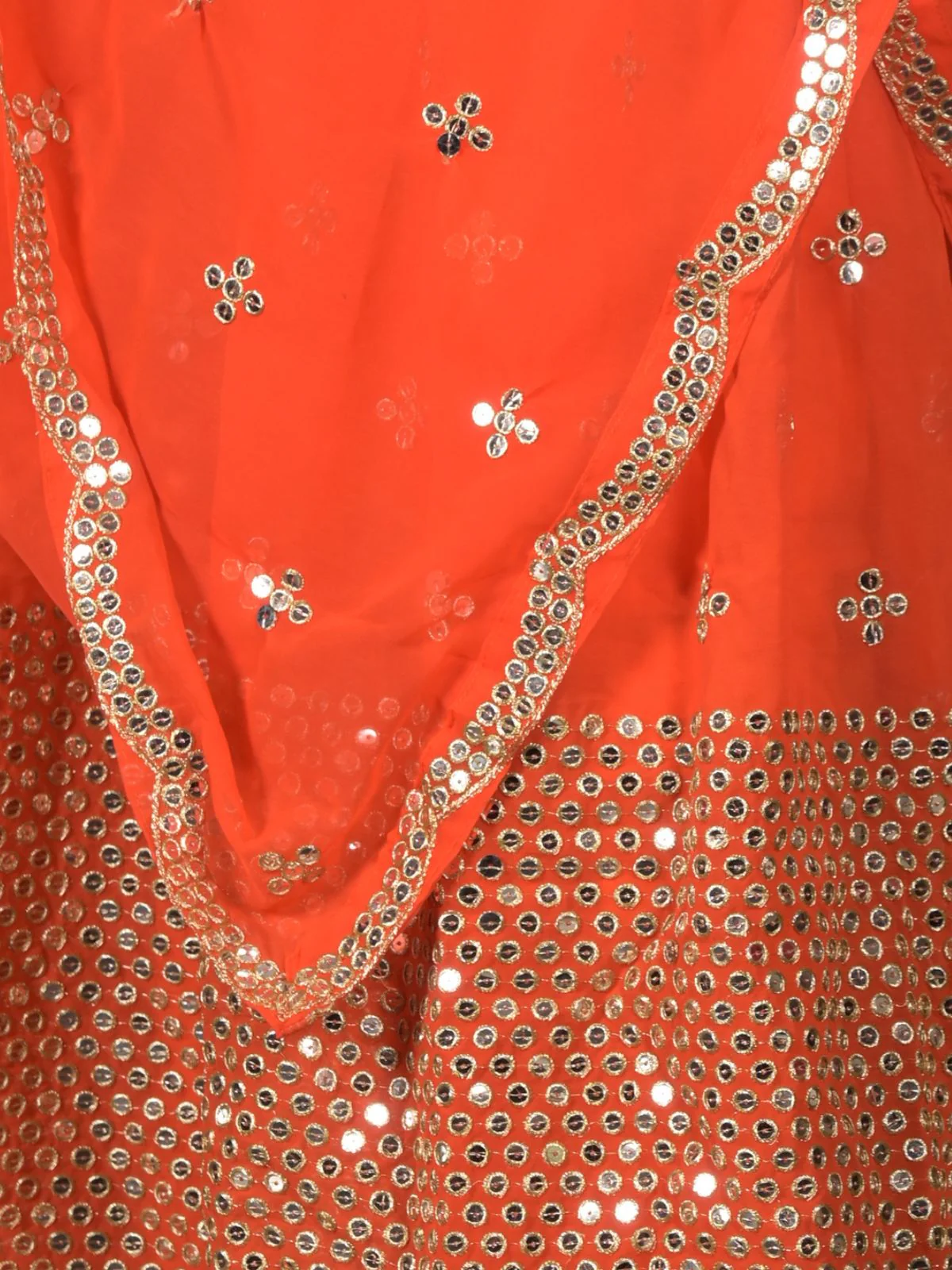 Odette Orange Embroidered Semi Stitched Satin Lehenga with Untitched Blouse For Women - Image 5