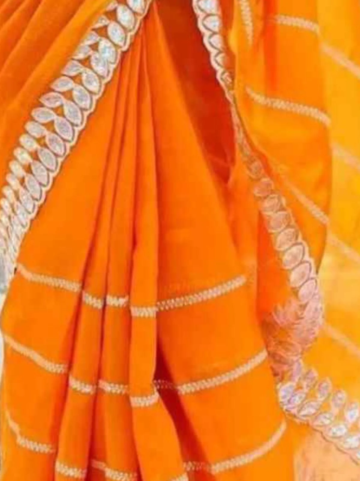 Odette Orange Embroidered Silk Blend Saree With Unstitched Blouse For Women - Image 3