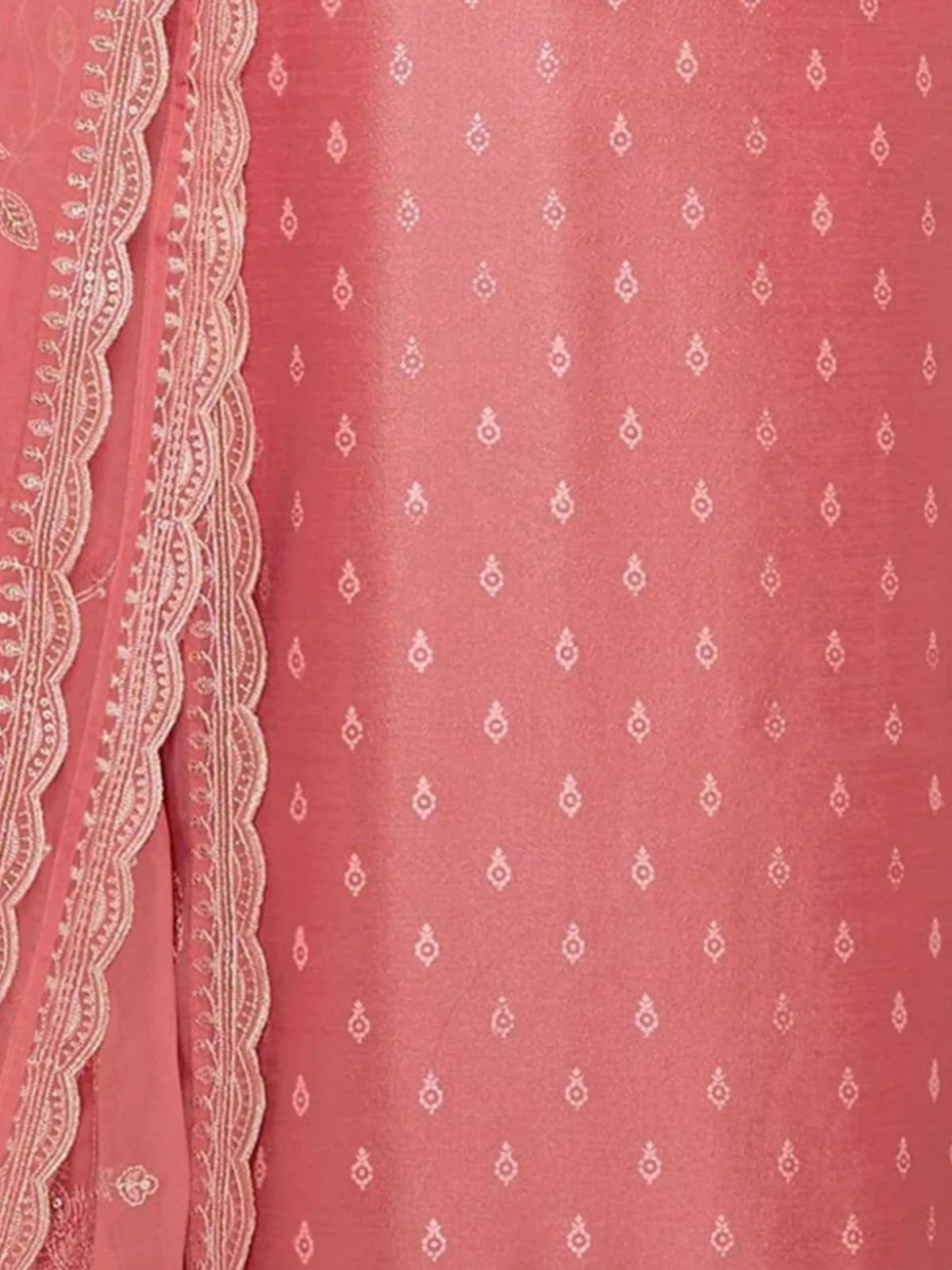 Odette Peach Embroidered Silk Blend Semi-Stitched Kurta Set  For Women - Image 3