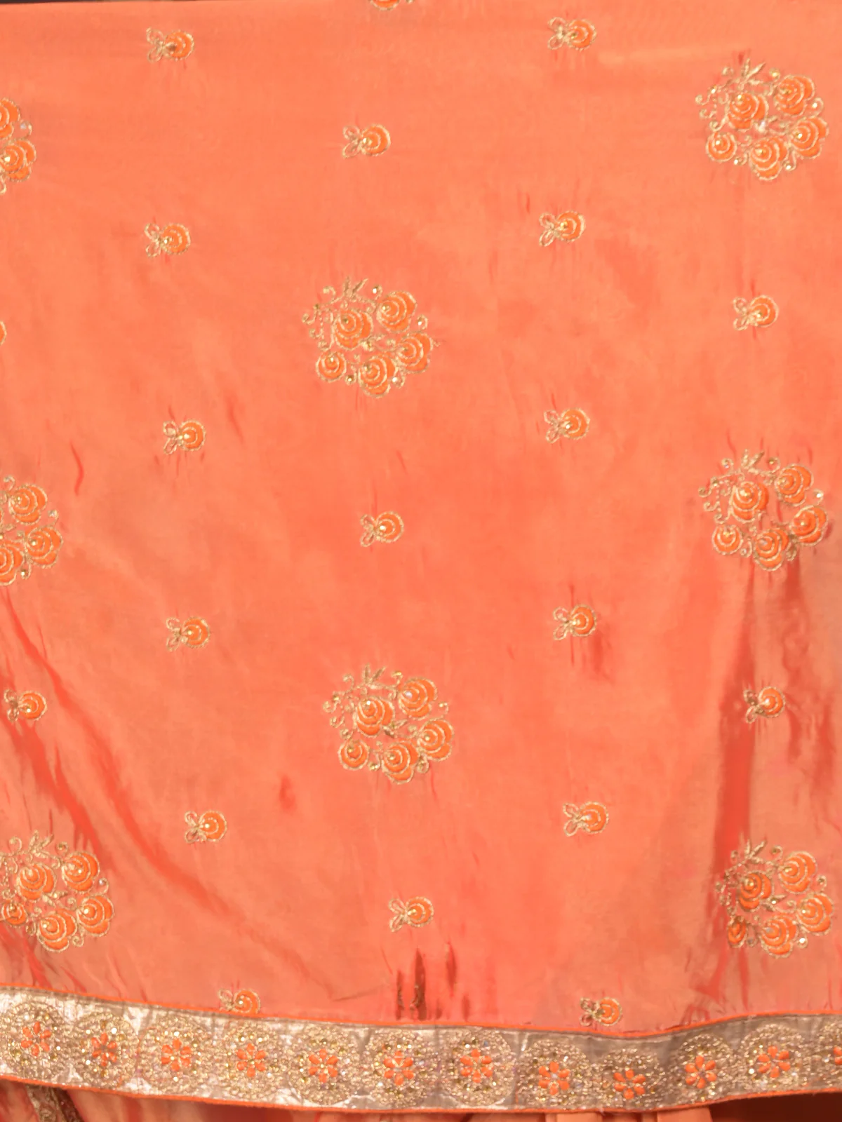 Odette Orange Embroiedered Crepe Saree Without Blouse For Women - Image 5