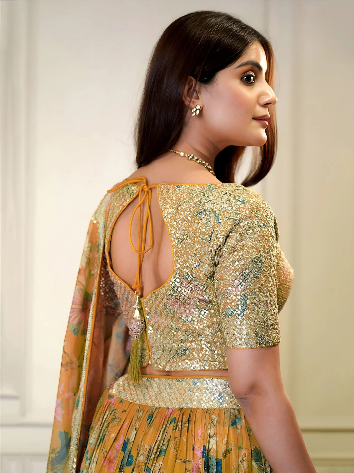Odette Orange Georgette Embellished Semi-Stitched Lehenga For Women - Image 3