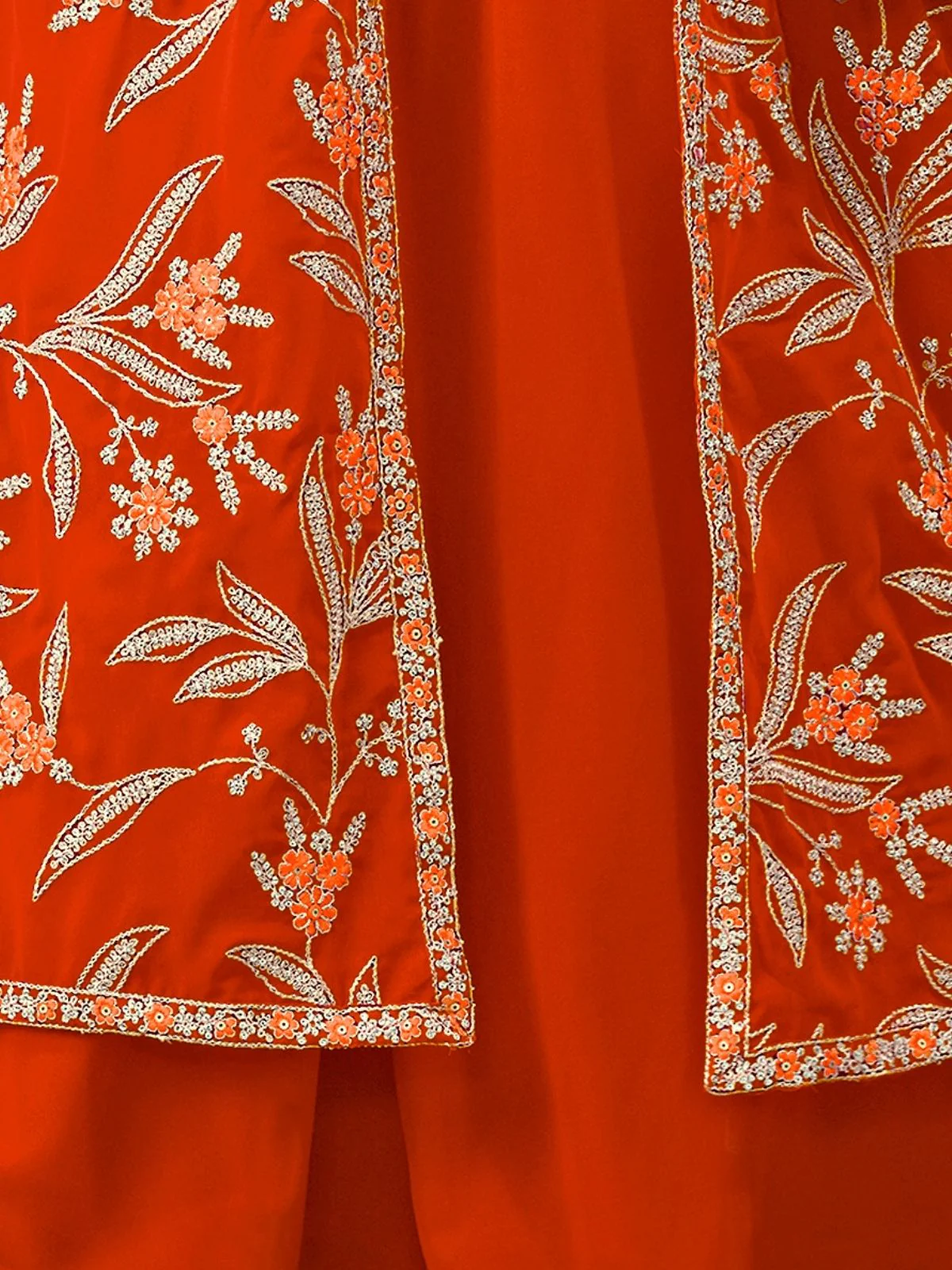 Odette Orange Georgette Embroidered Semi-Stiched Co-Ord Set For Women - Image 5