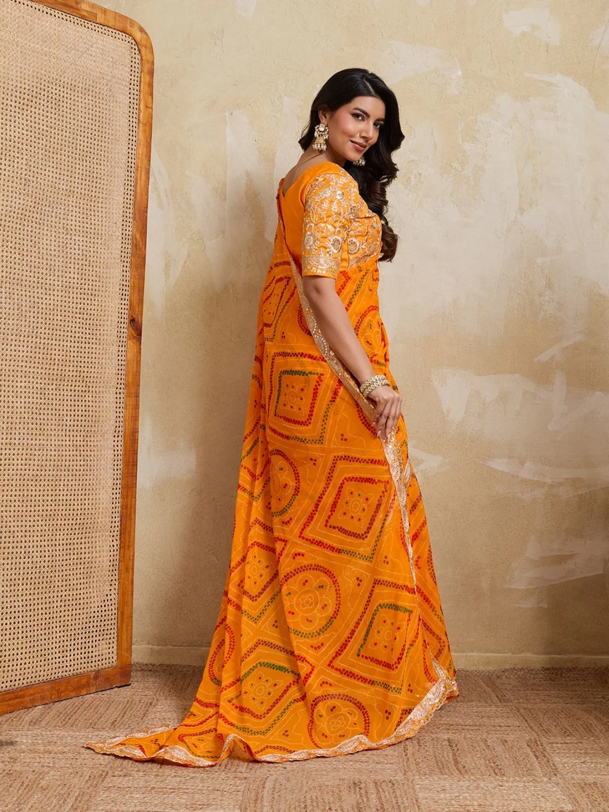 Odette Orange Georgette Printed Saree For Women - Image 3
