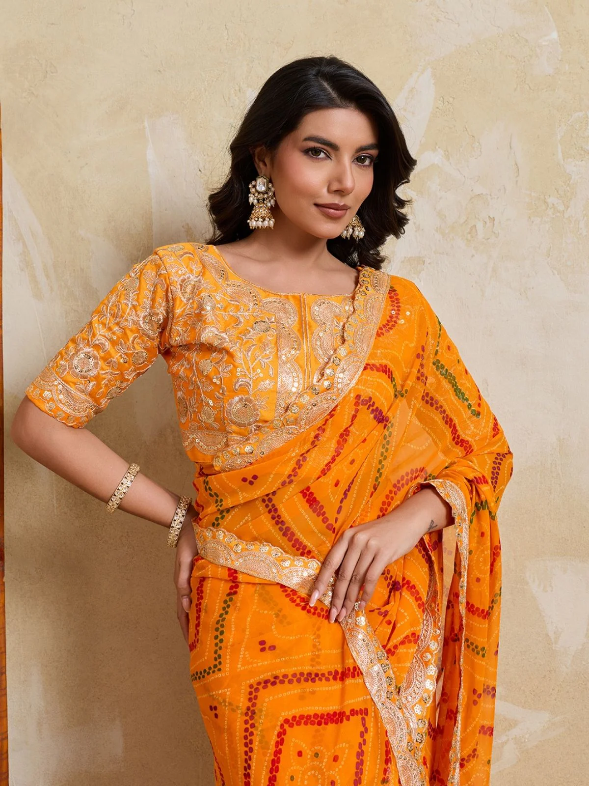 Odette Orange Georgette Printed Saree For Women - Image 4