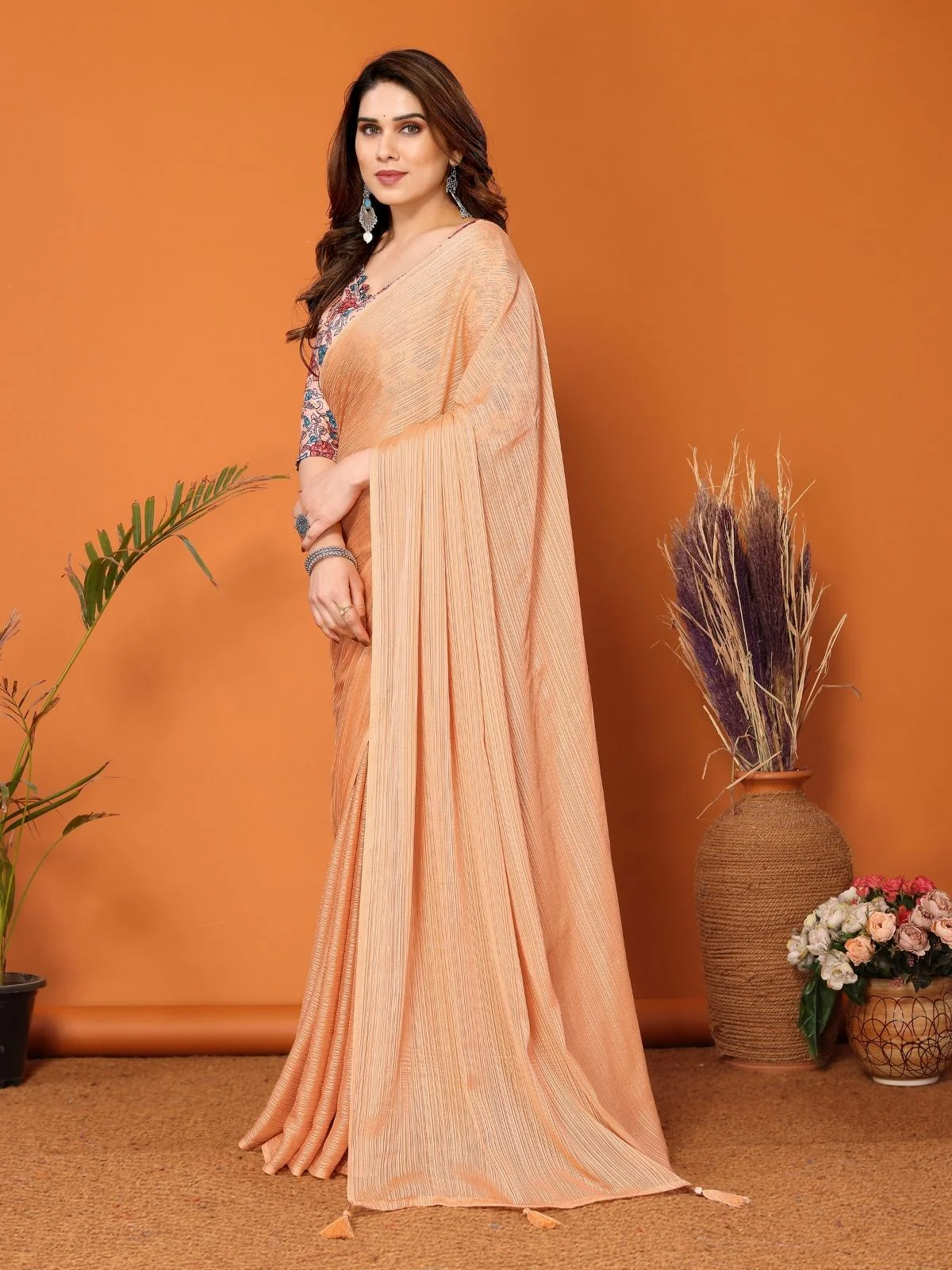 Odette Orange Georgette Solid Saree For Women - Image 2