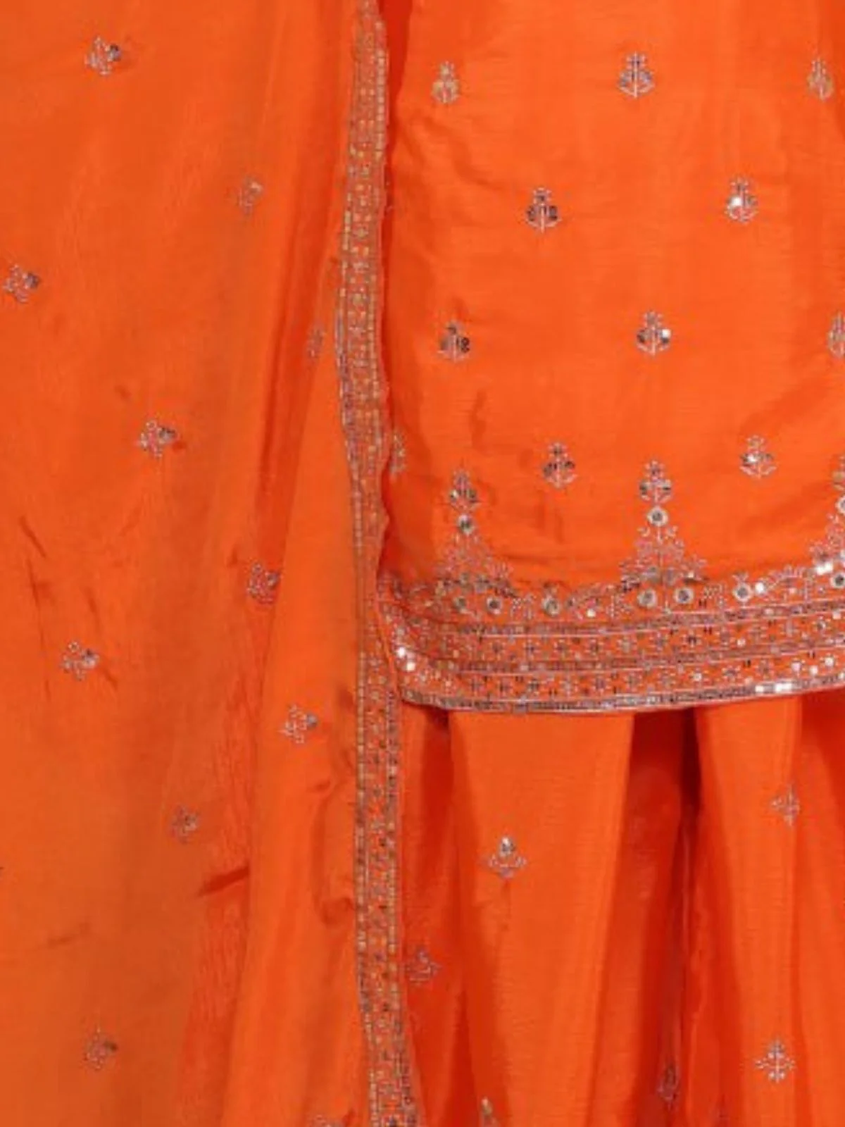 Odette Orange Georgette Solid Stitched Kurta Set For Women - Image 5