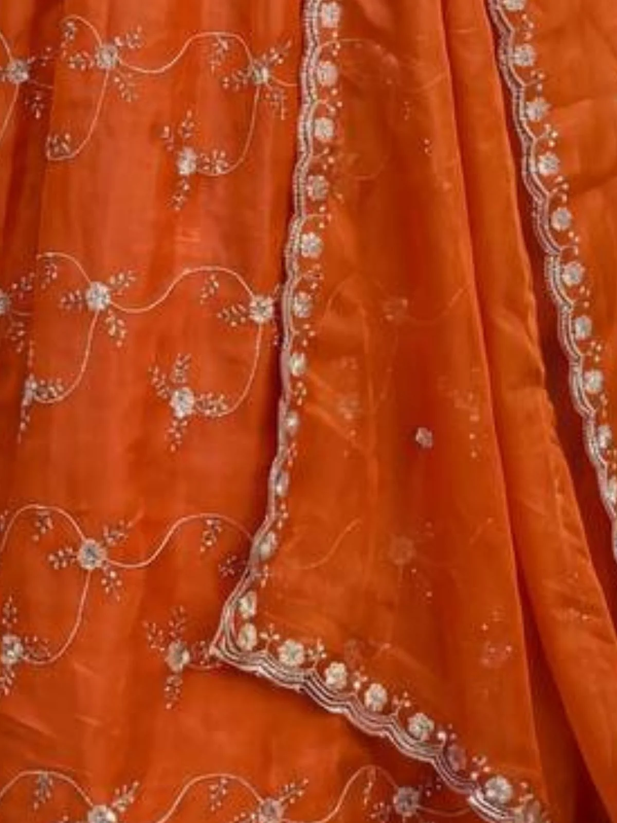 Odette Orange Georgette Solid Stitched Kurta Set For Women - Image 5