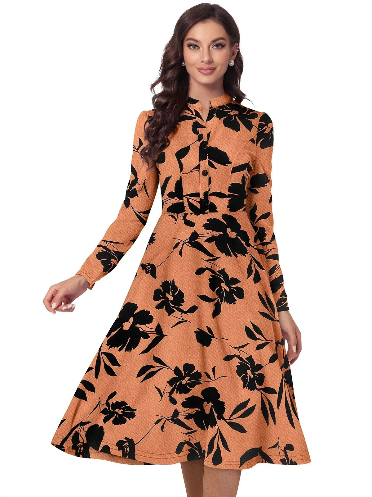 Odette Orange Knit Printed Dress For Women - Image 3
