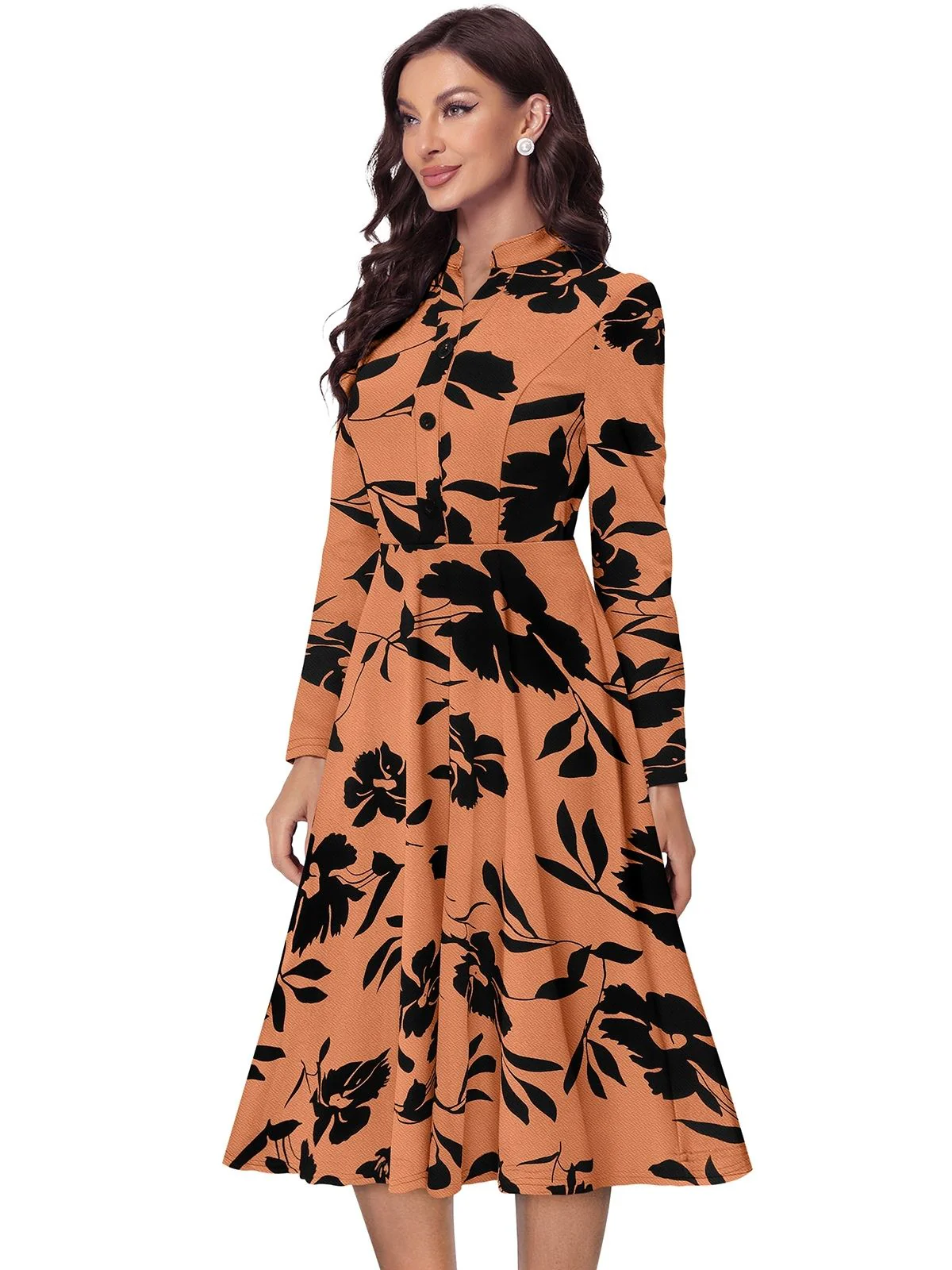 Odette Orange Knit Printed Dress For Women - Image 4