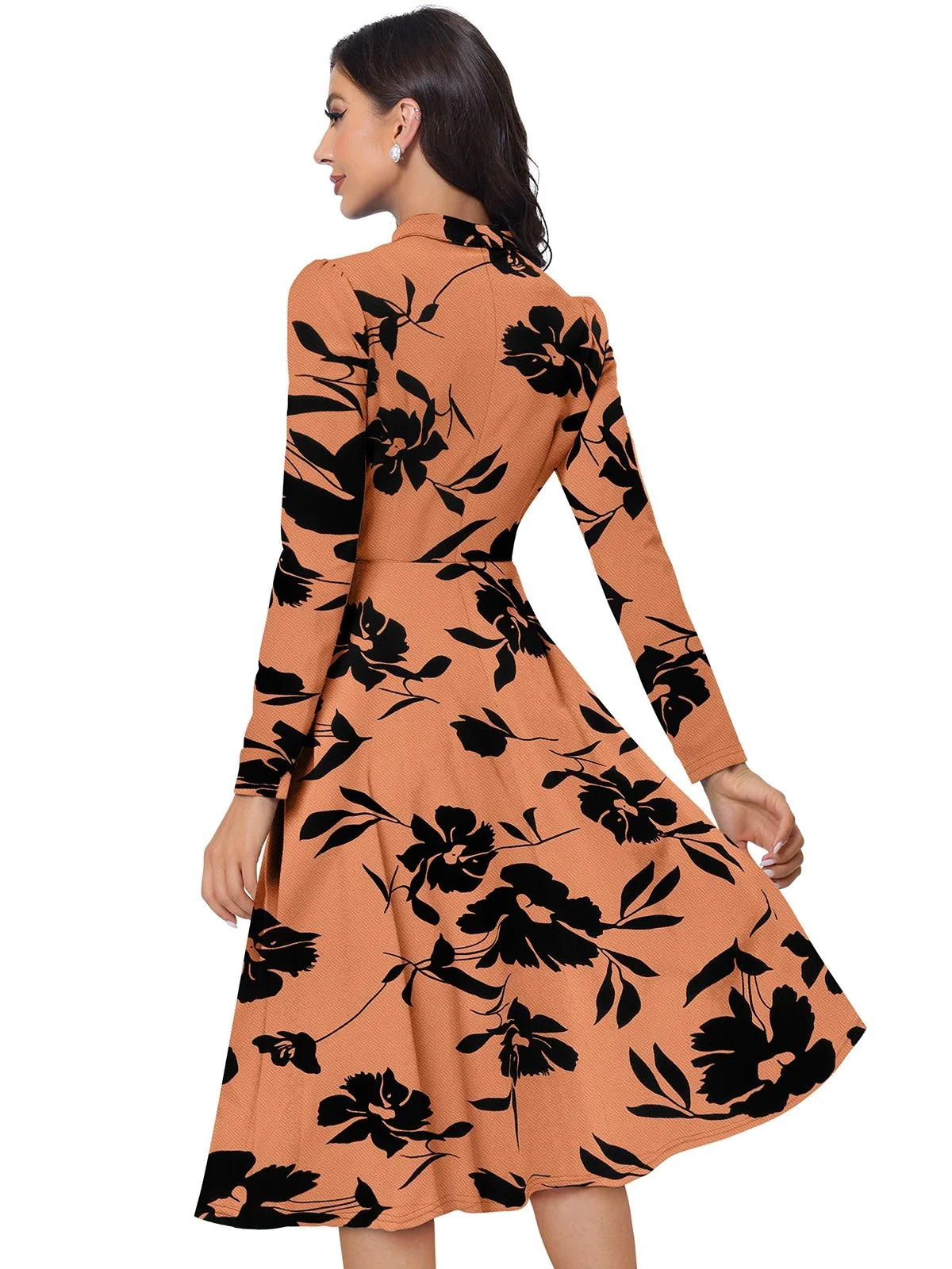 Odette Orange Knit Printed Dress For Women - Image 5