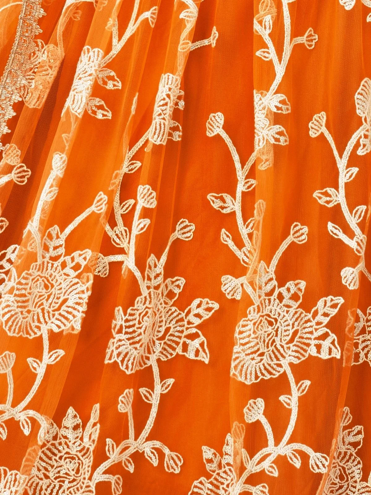 Odette Orange Net Embroidered Semi Stitched Lehenga For Women - Image 5