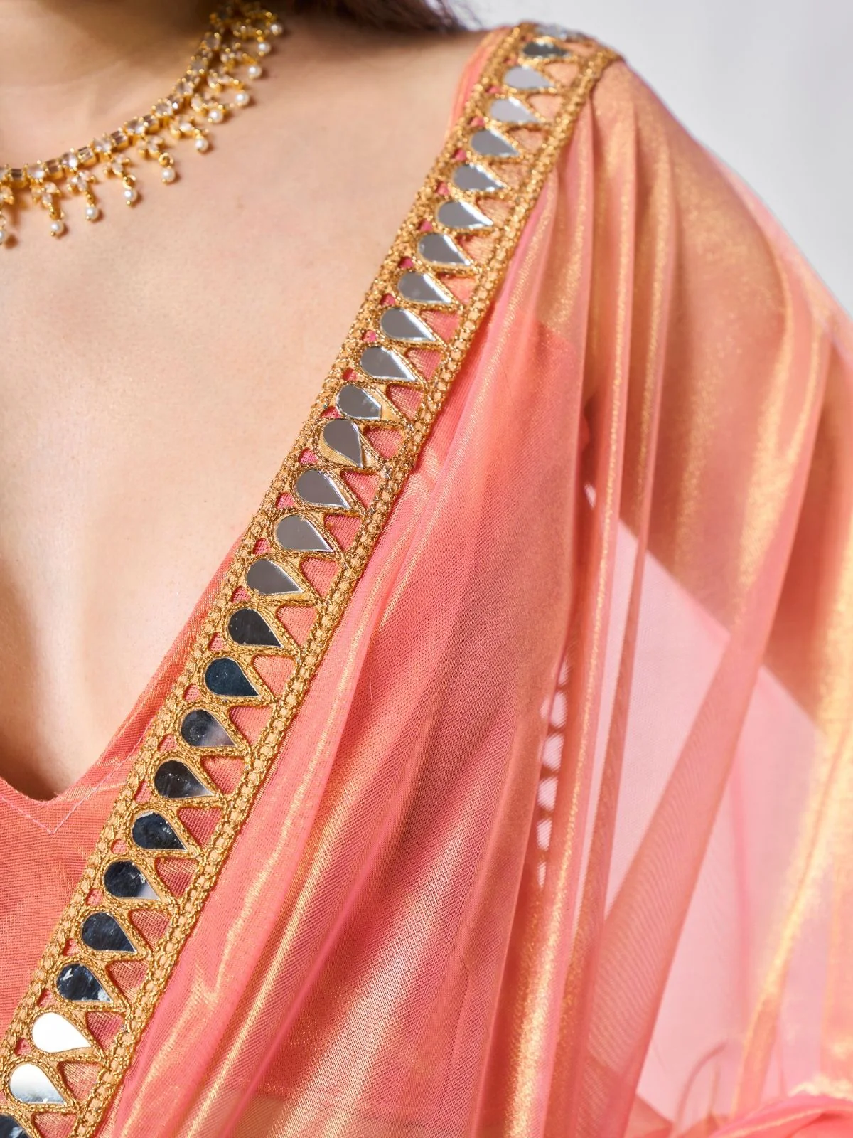 Odette Orange Net Solid Saree With Unstitched Blouse For Women - Image 7