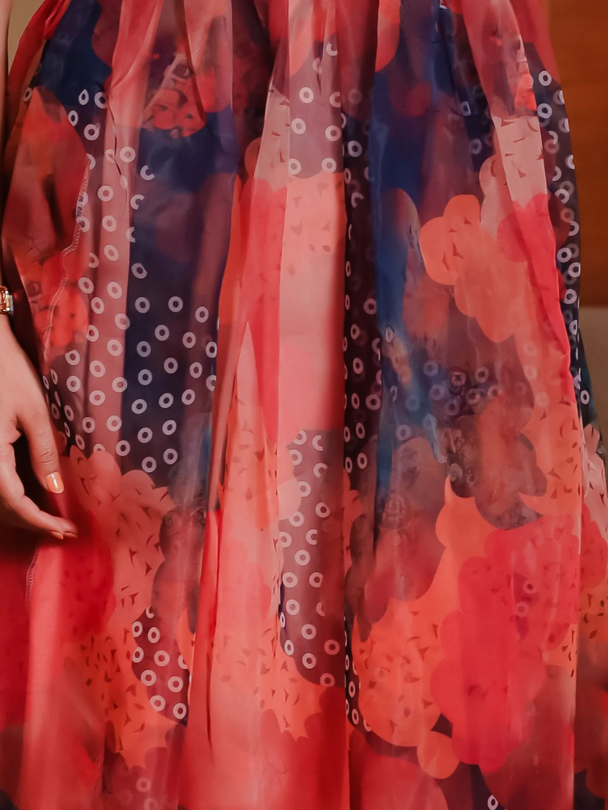 Odette Orange Organza Printed Indo Western Dress For Women - Image 7