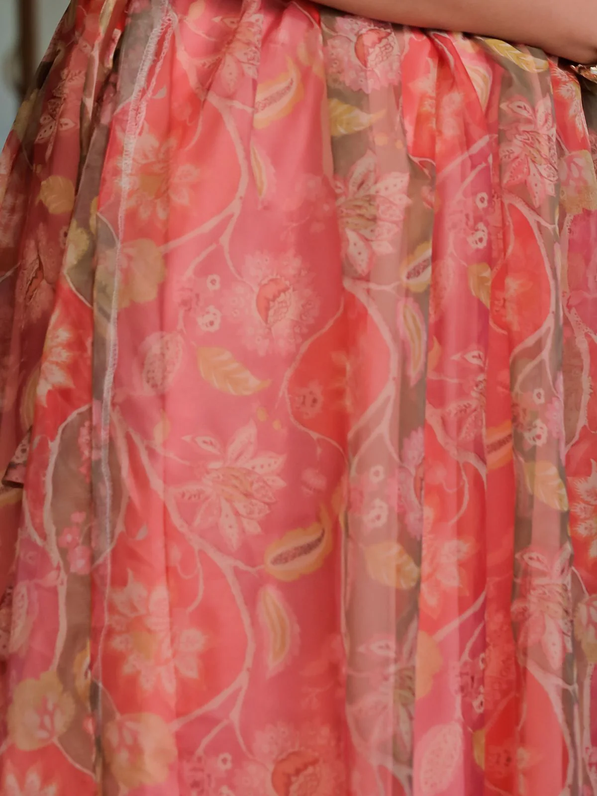 Odette Orange Organza Printed Indo Western Dress For Women - Image 7