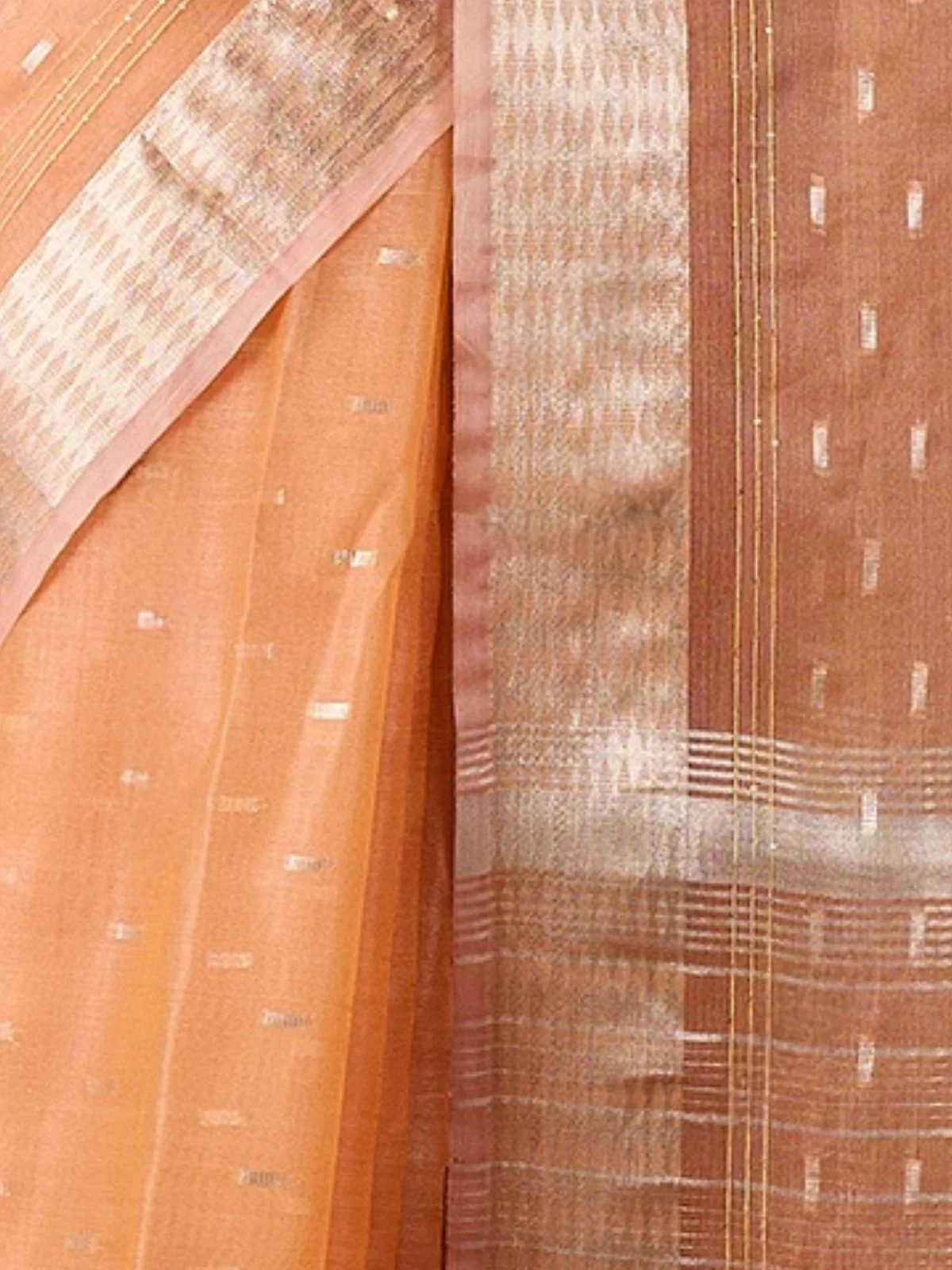 Odette Orange Organza Woven Saree With Unstitched Blouse For Women - Image 6