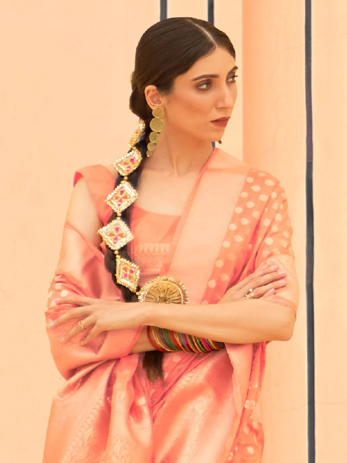 Odette Orange Woven Silk Blend Saree With Unstitched Blouse For Women - Image 2