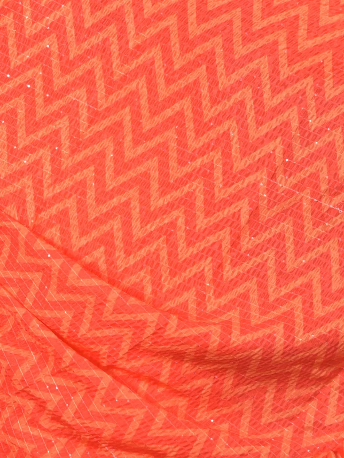 Odette Orange Sequins Embellished Crepe Saree With Unstitched Blouse For Women - Image 5