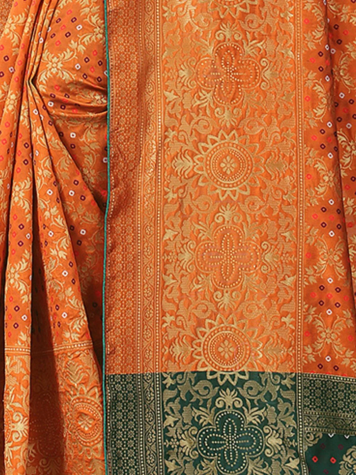 Odette Orange Silk Blend Embellished Saree For Women - Image 5