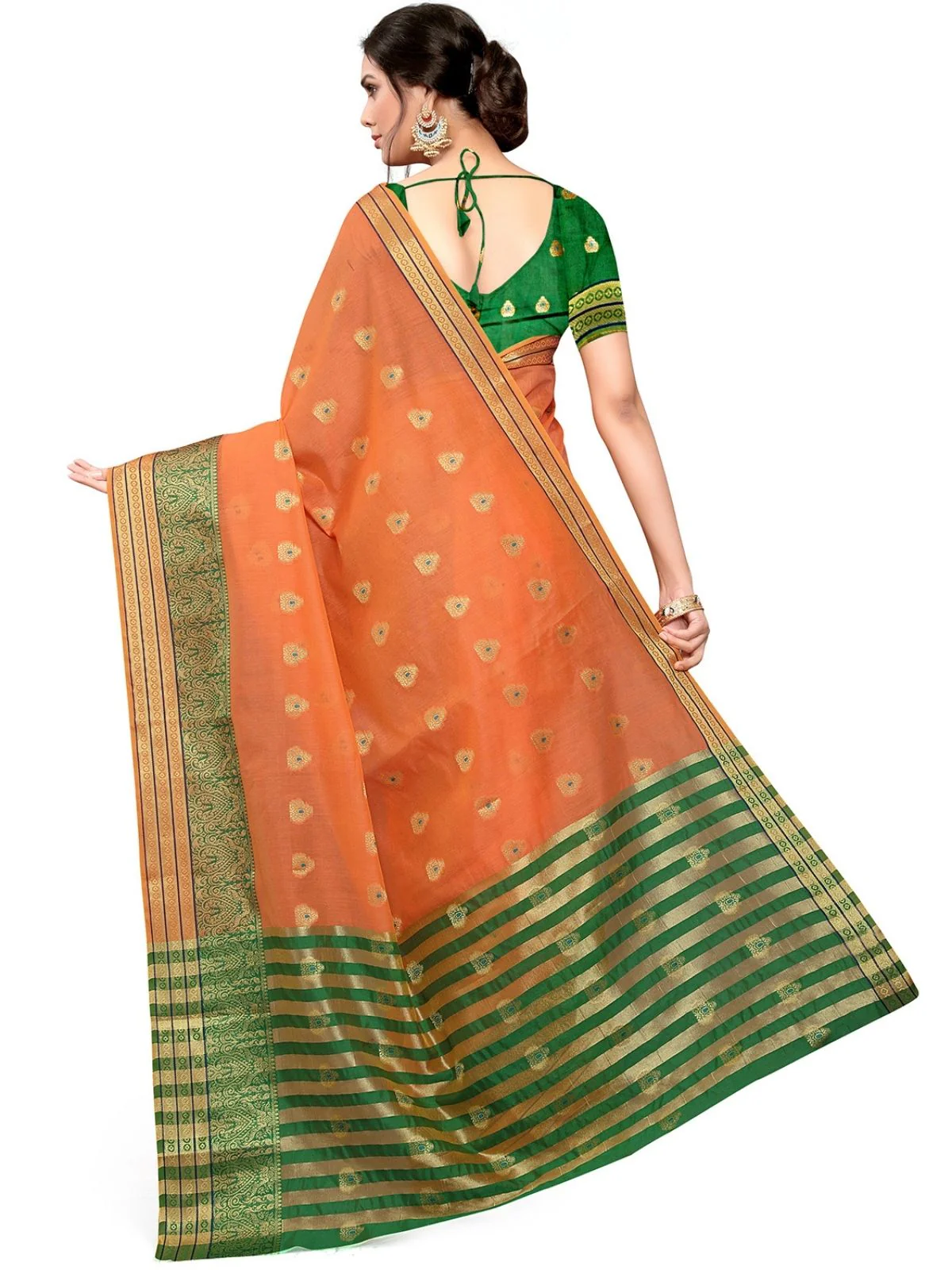 Odette Orange Silk Blend Embellished Saree For Women - Image 4
