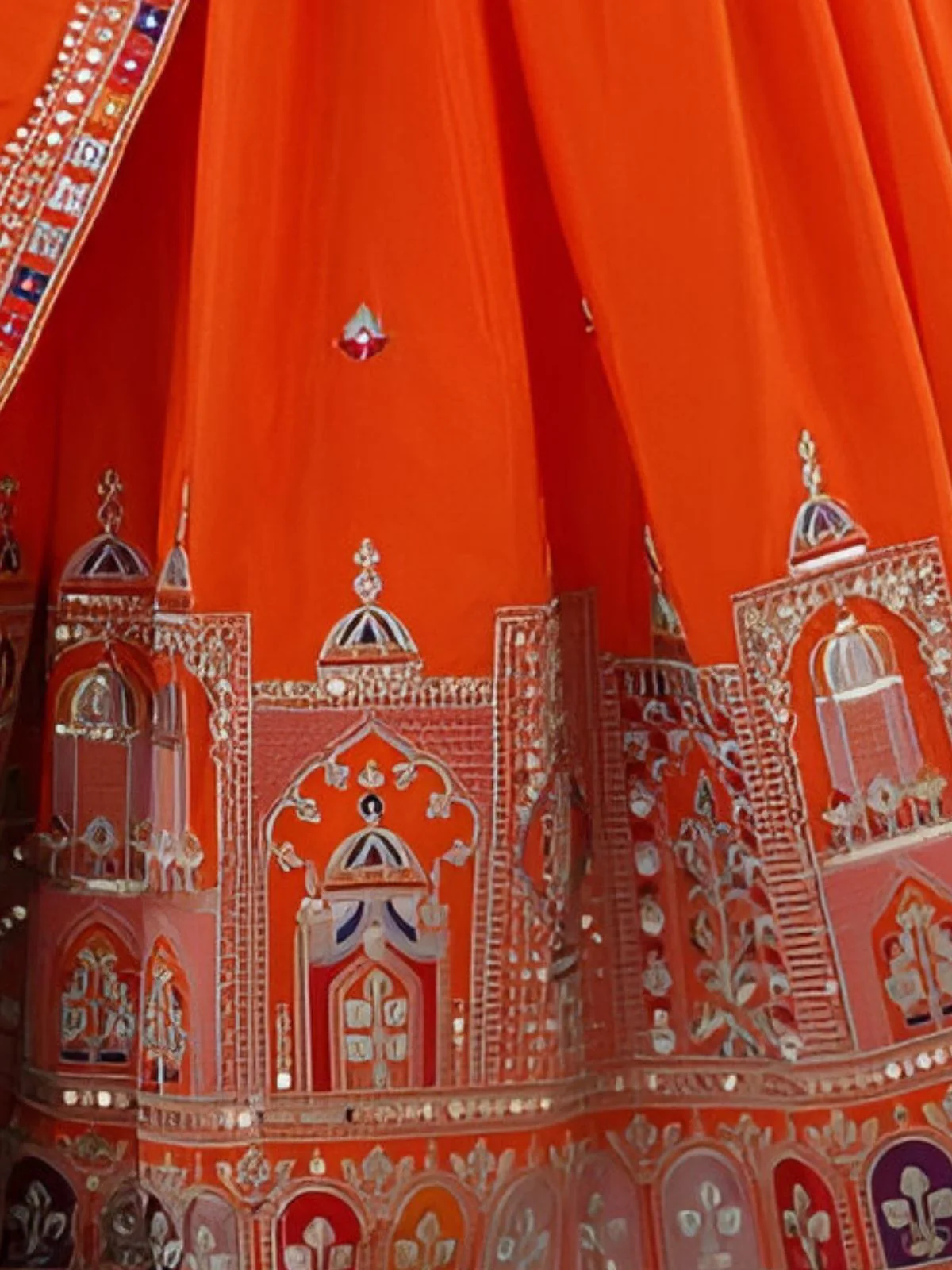 Odette Orange Silk Blend Embroidered Semi-Stitched lehenga For Women - Image 6