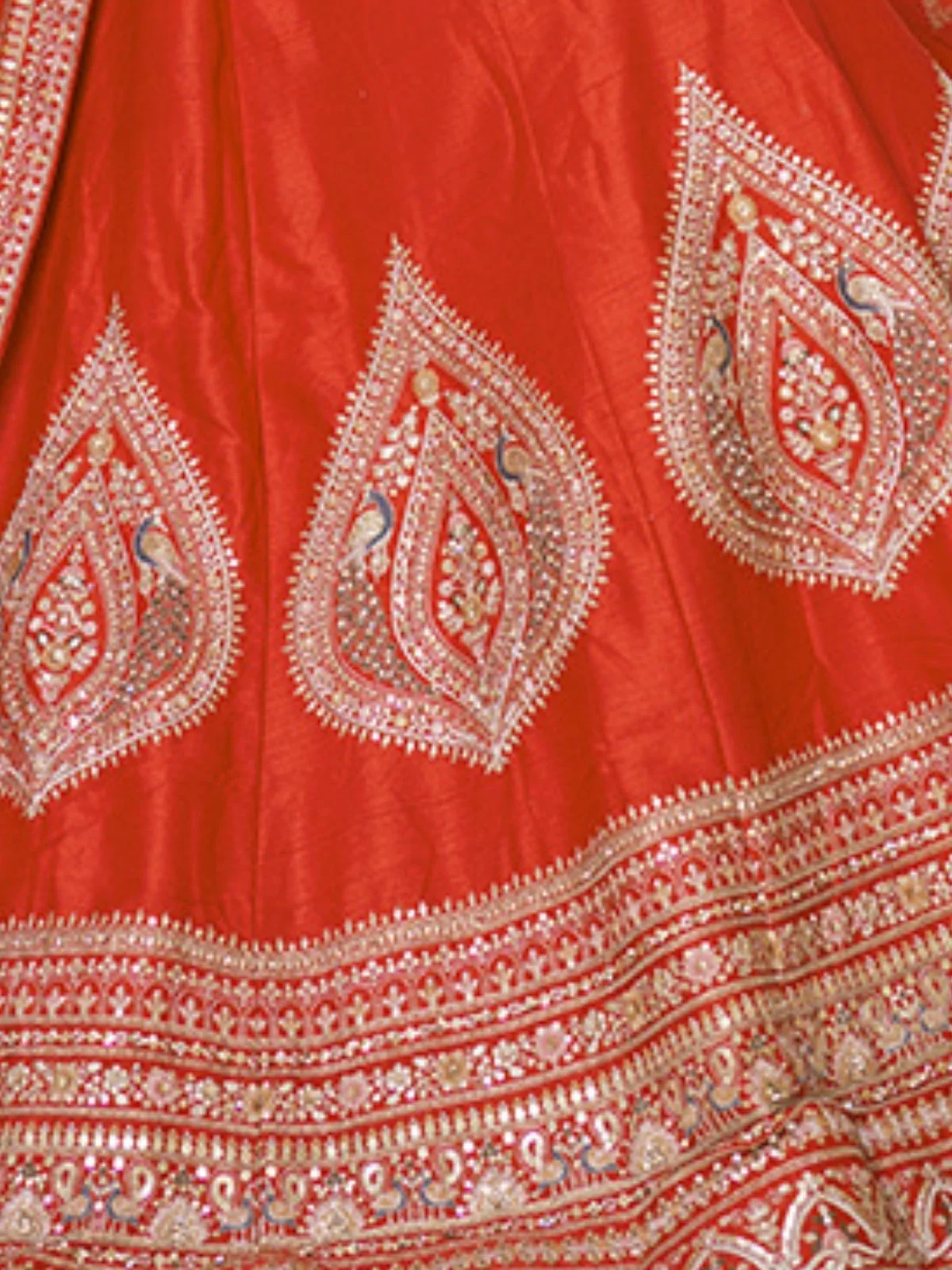 Odette Orange Silk Blend Embroidered Semi-Stitched Lehenga For Women - Image 4