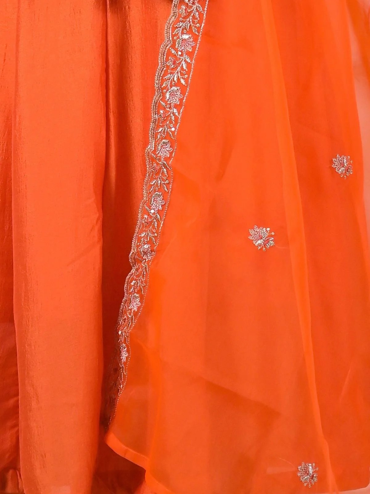 Odette Orange Silk Blend Embroidered Stitched Kurta Set For Women - Image 5