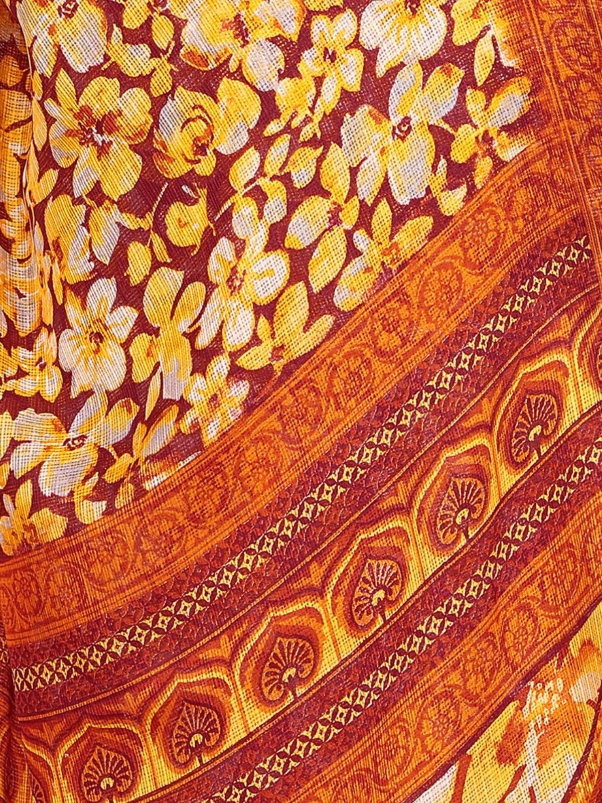 Odette Orange Silk Blend Printed Saree For Women - Image 5