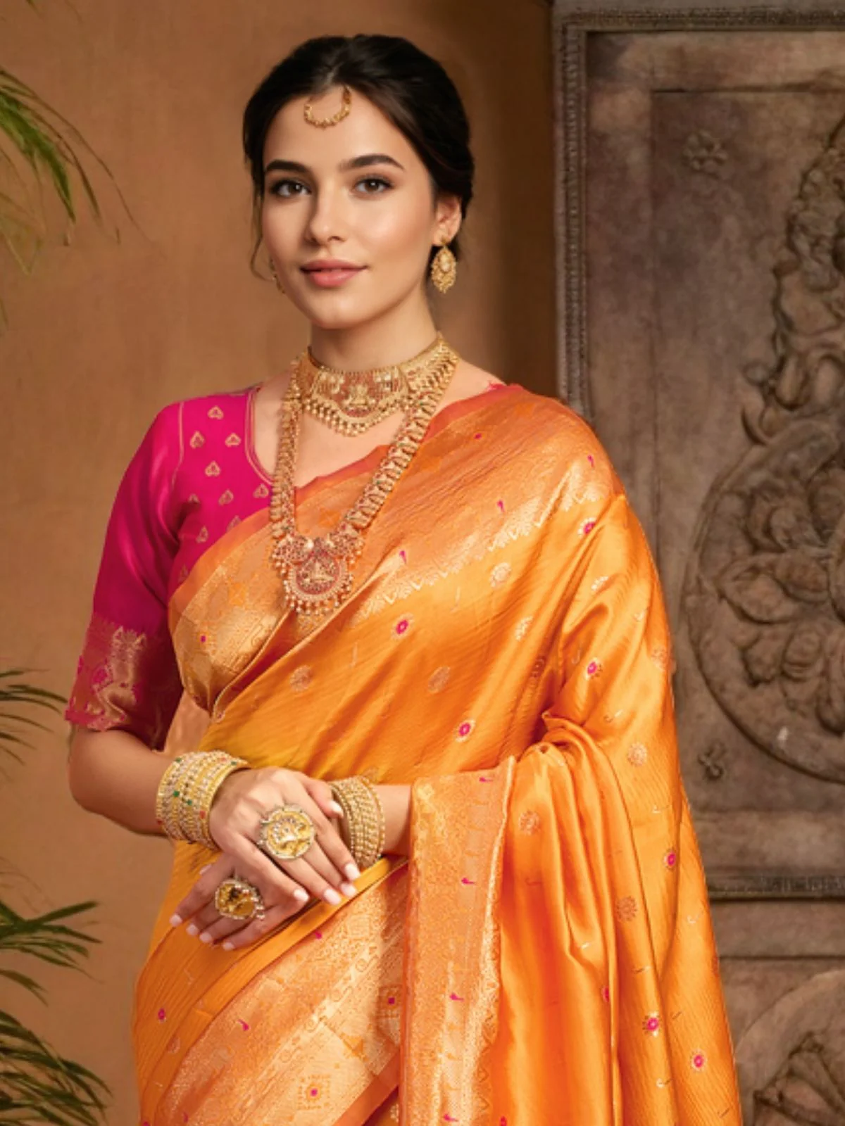 Odette Orange Silk Blend Woven Pithani Saree For Women - Image 5