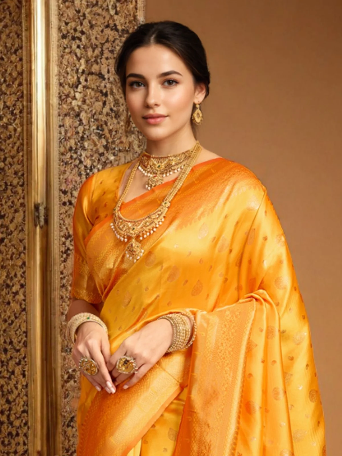 Odette Orange Silk Blend Woven Pithani Saree For Women - Image 5
