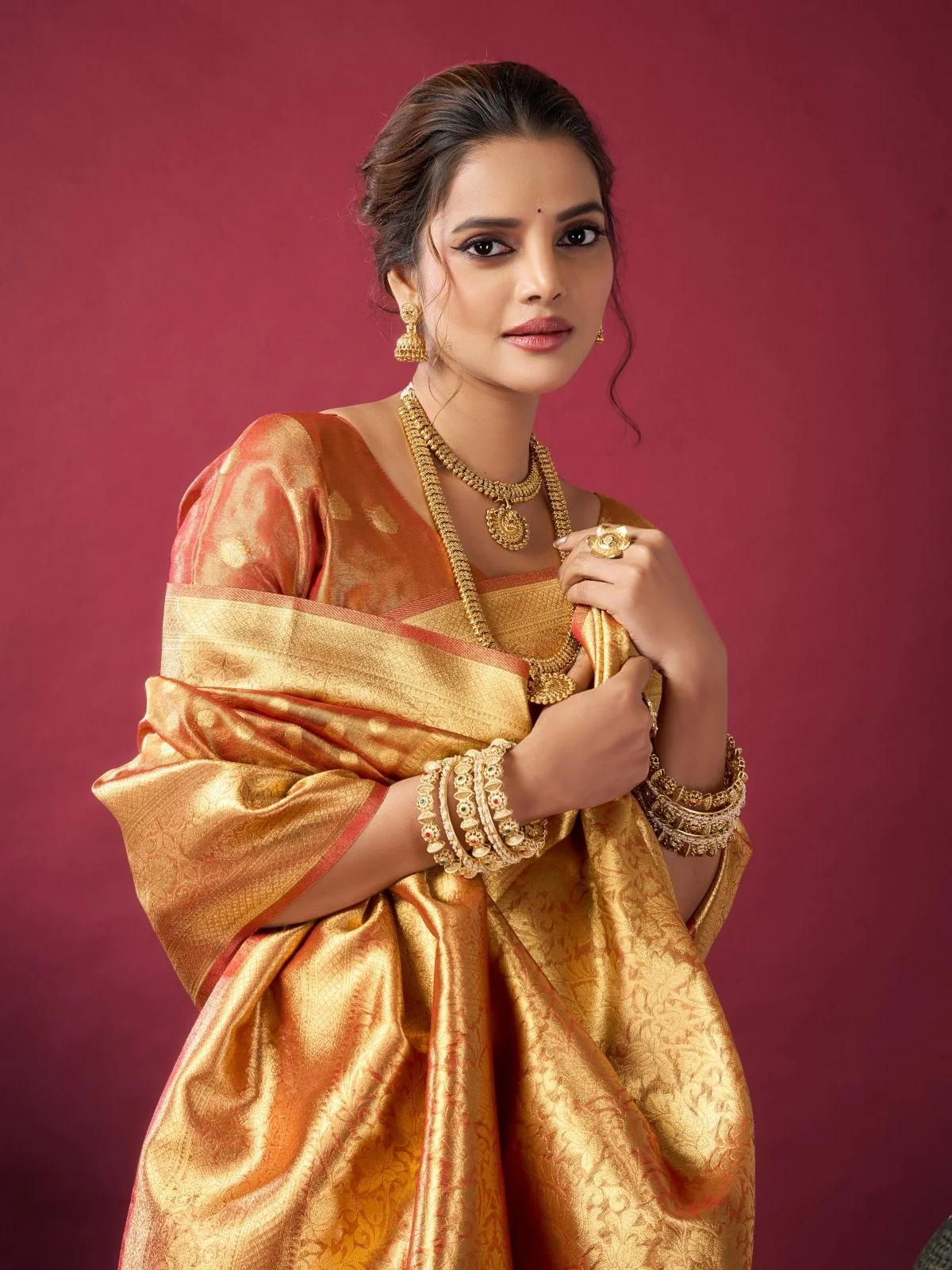 Odette Orange Silk Blend Woven Saree For Women - Image 5