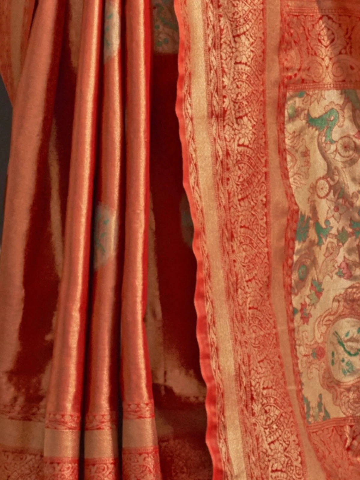Odette Orange Silk Blend Woven Saree With Unstitched Blouse For Women - Image 3