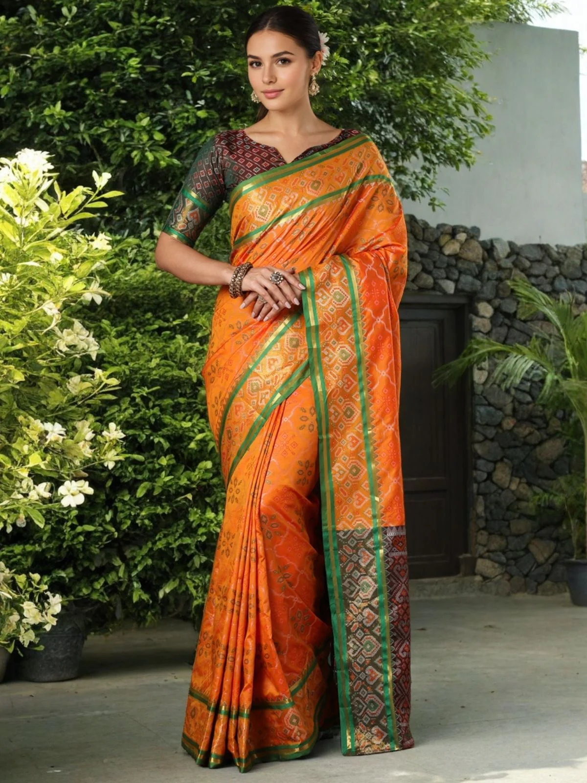 Odette Orange Silk Woven Saree For Women