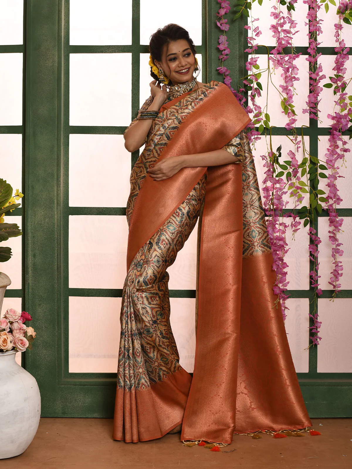 Odette Orange Soft Silk Woven Saree With Unstitched Blouse For Women - Image 2