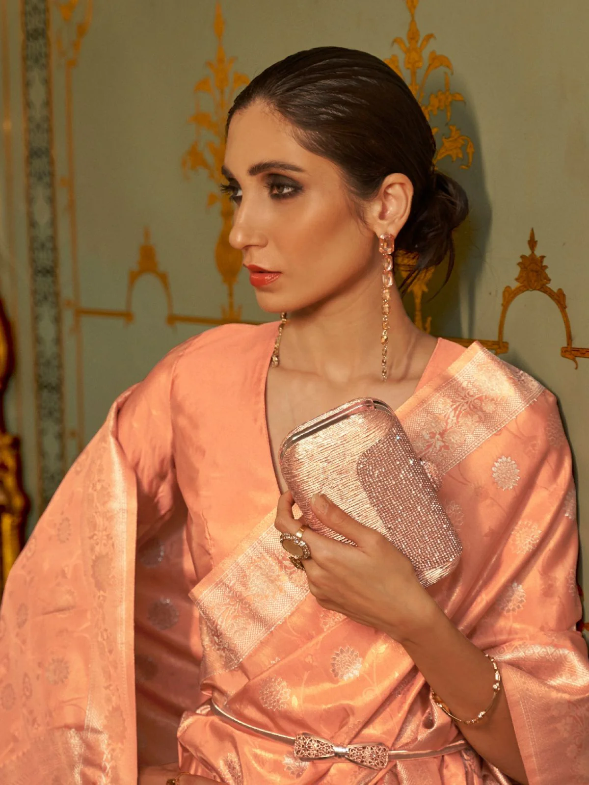 Odette Orange Woven Design Silk Blend Saree With Unstitched Blouse For Women - Image 2