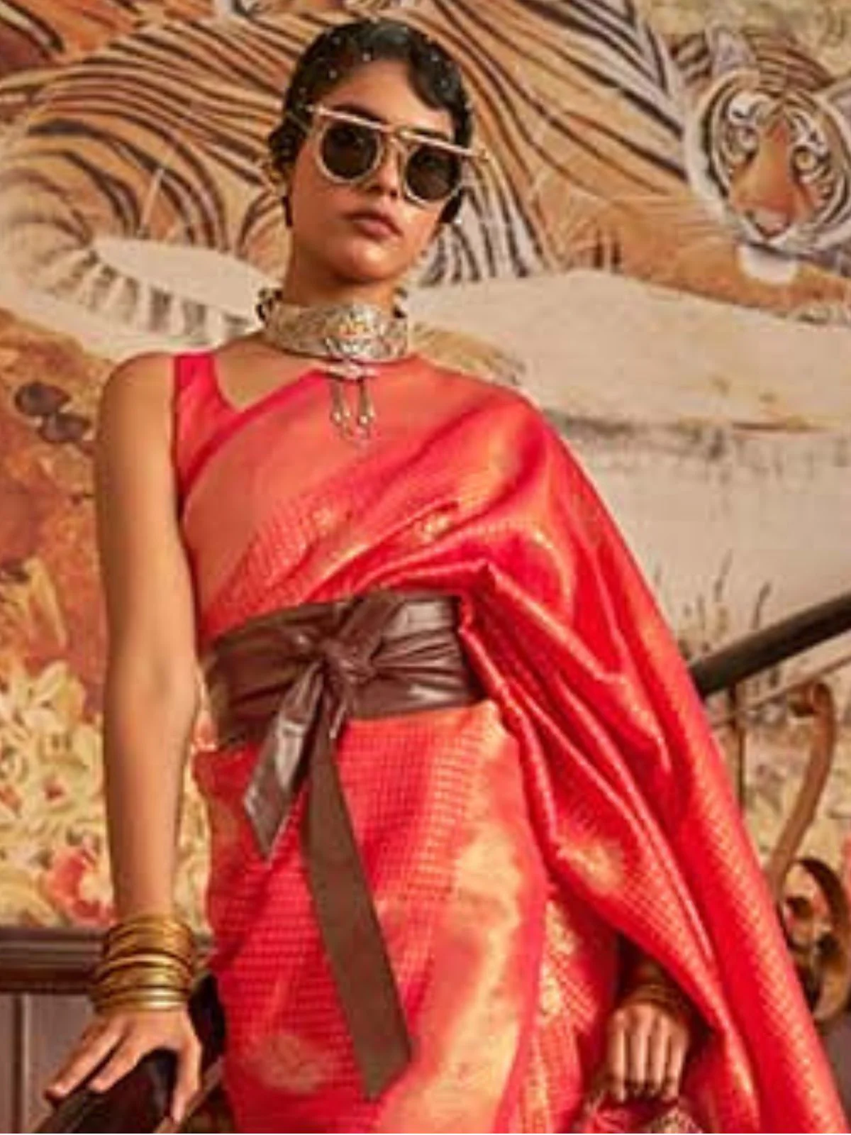 Odette Orange Woven Design Silk Blend Saree With Unstitched Blouse For Women - Image 3