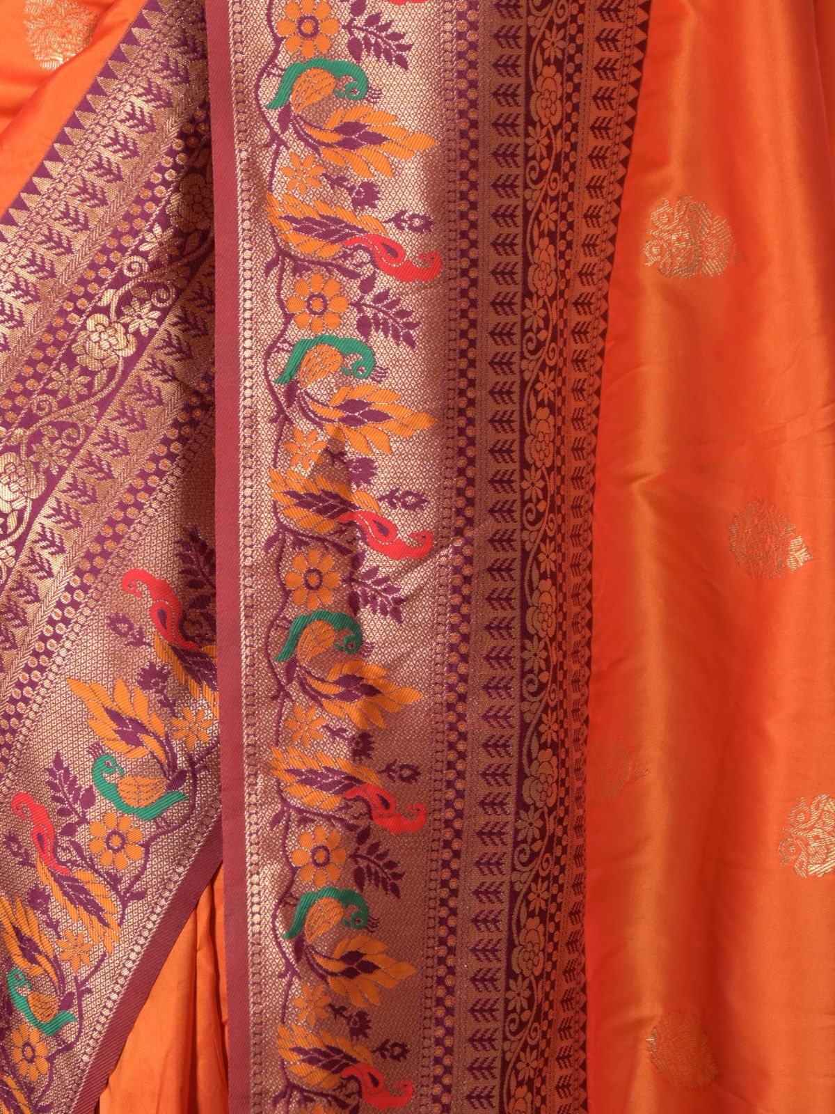 Odette Orange Woven Satin Saree With Unstitched Blouse For Women - Image 5