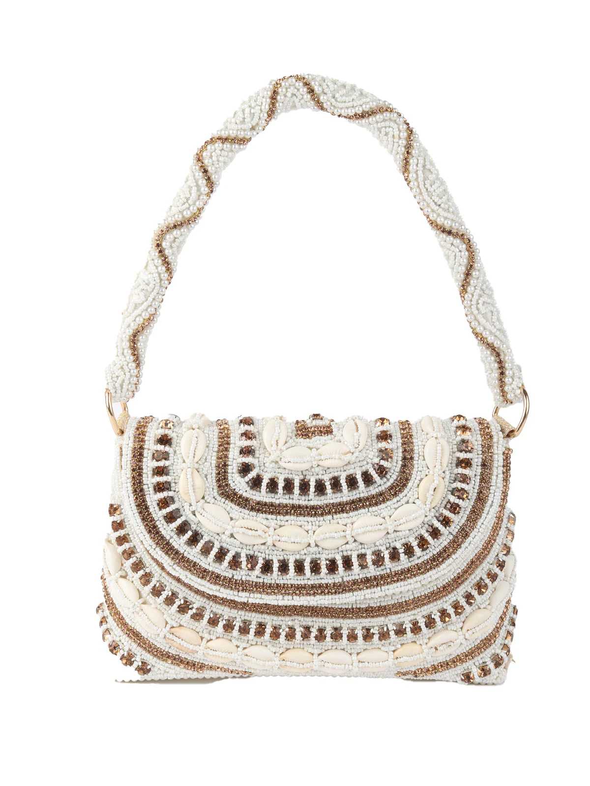 Odette Ornate White Pearl Embroidered Clutch For Women - Image 3