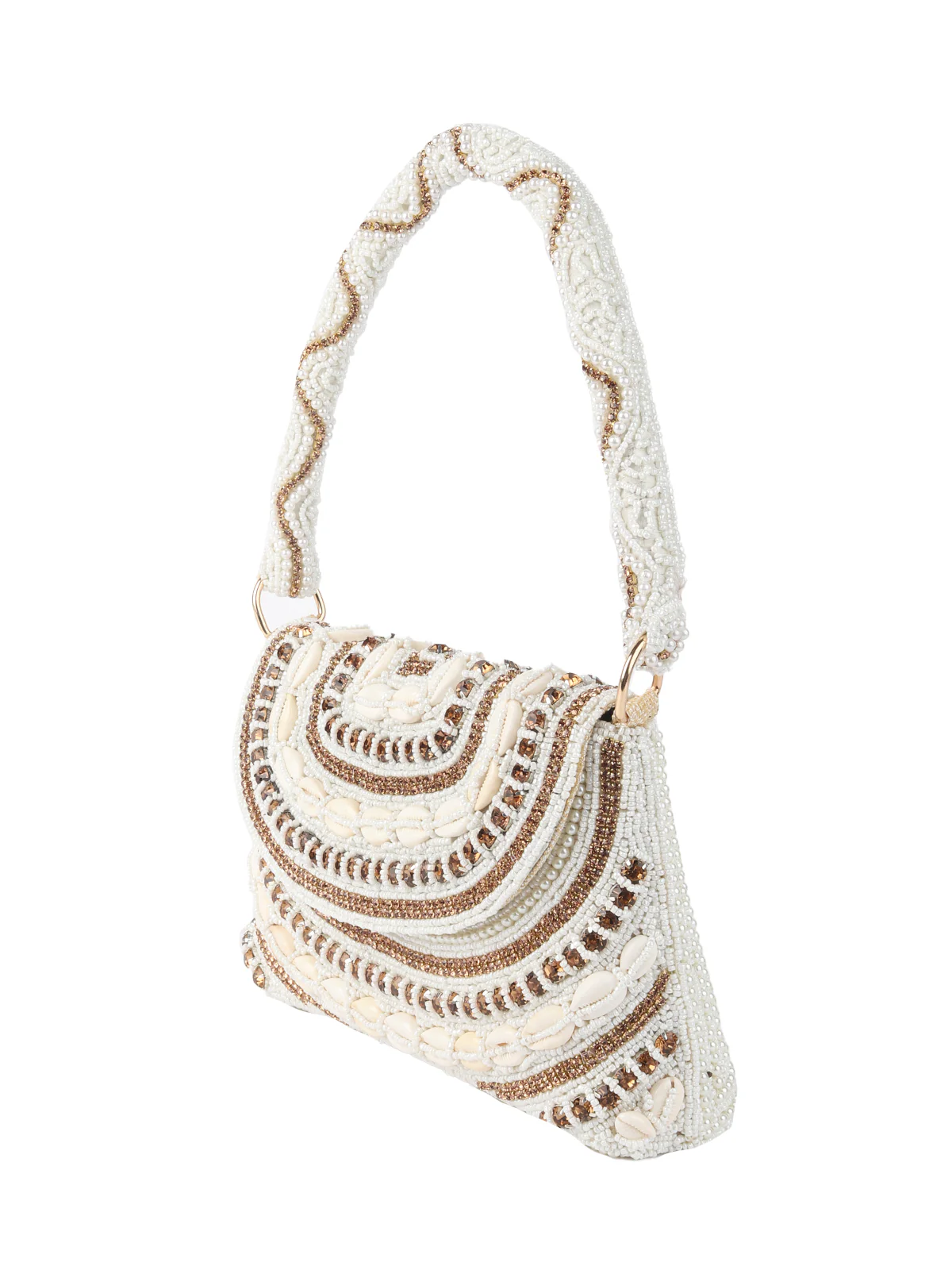 Odette Ornate White Pearl Embroidered Clutch For Women - Image 4