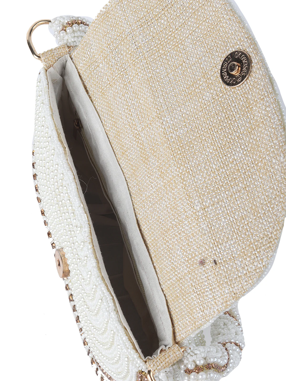 Odette Ornate White Pearl Embroidered Clutch For Women - Image 6