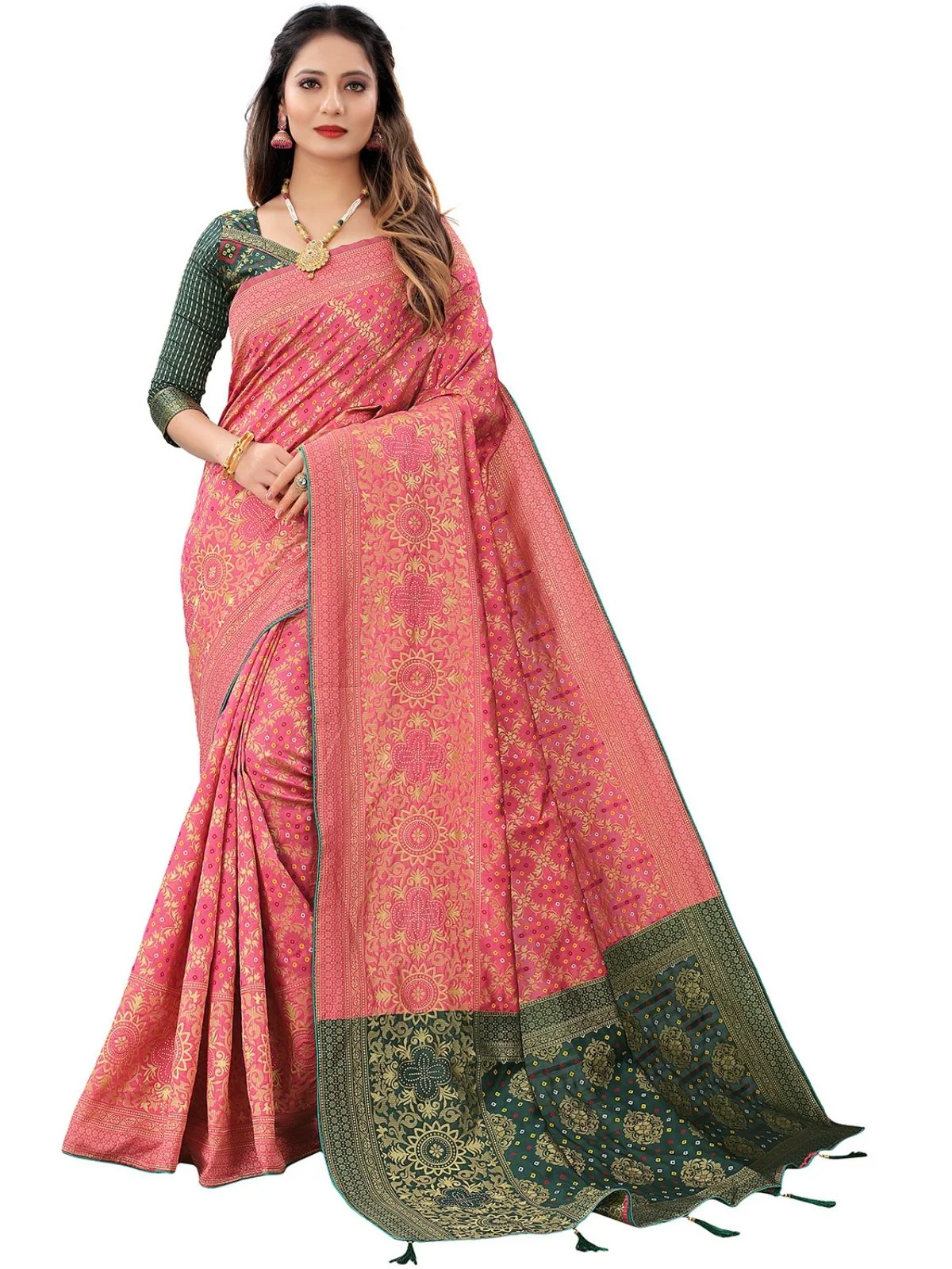Odette Pastel Pink Silk Blend Embellished Saree For Women