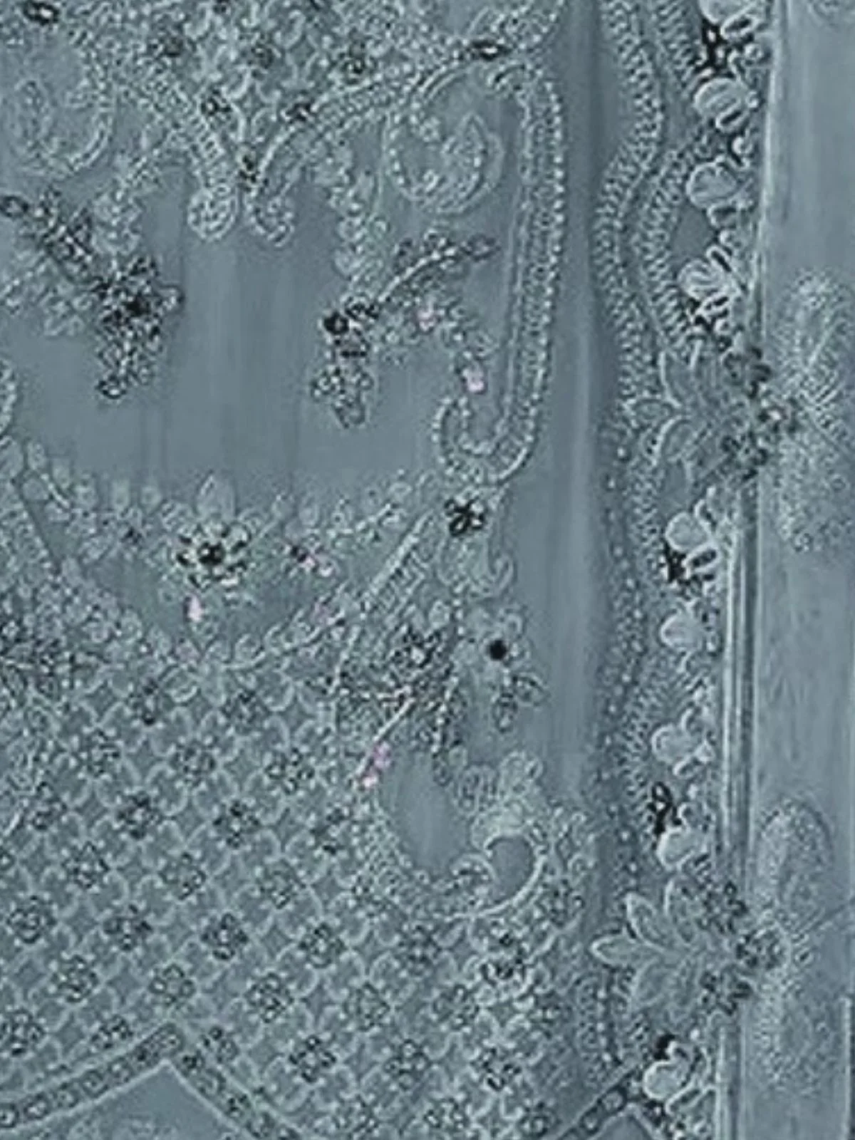 Odette Pastle Blue Georgette Embellished Semi Stitched Kurta Set For Women - Image 3