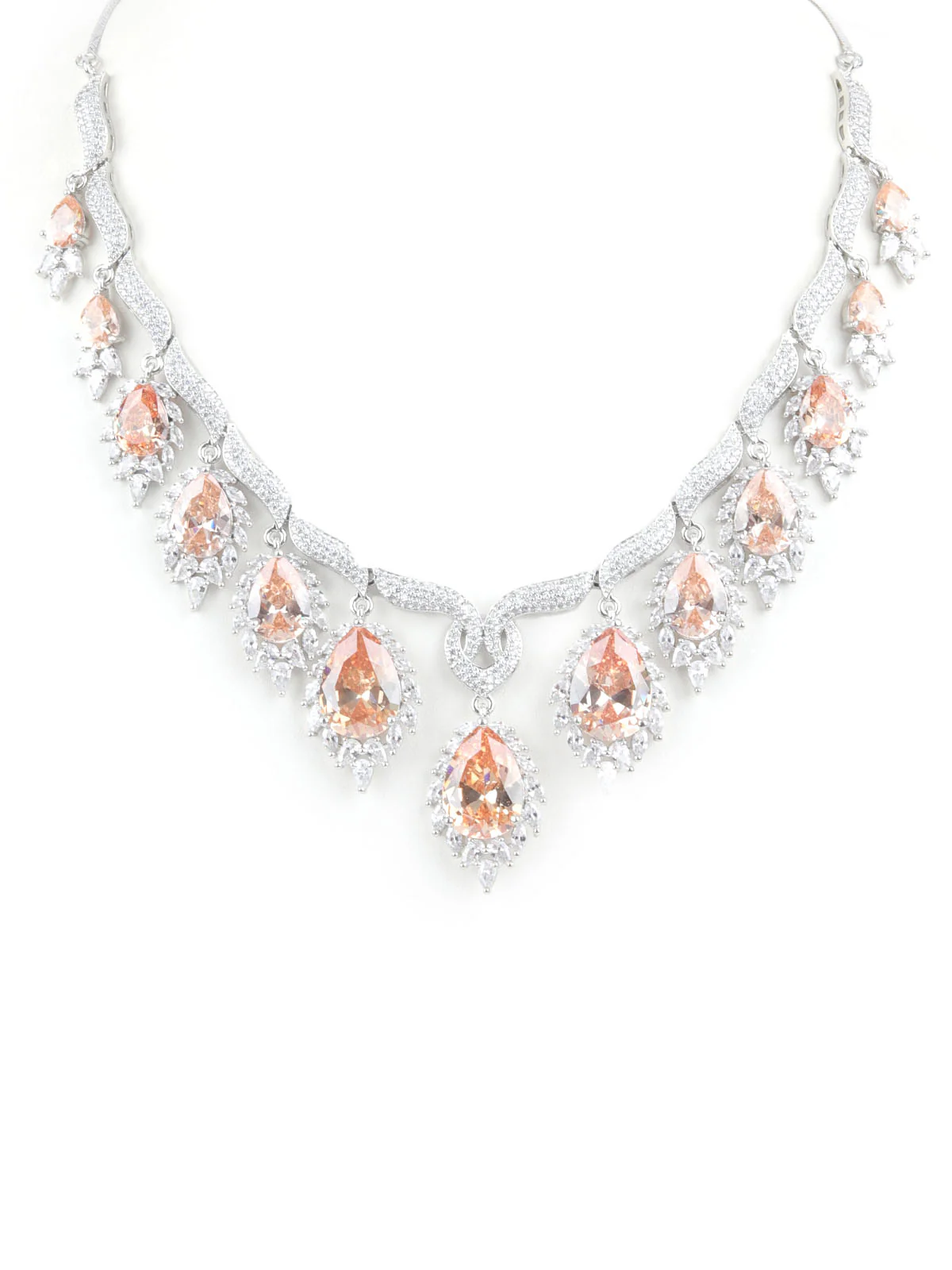 Odette Peach Alloy Embellished Jewellery Set For Women - Image 4