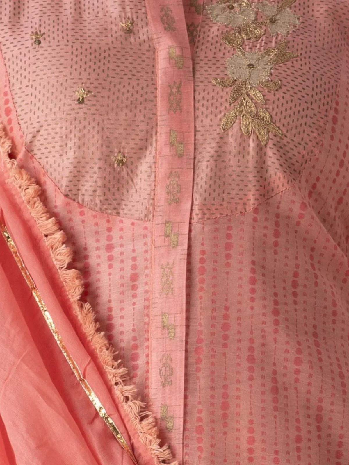 Odette Peach Art Silk Designer Embroidered Semi-Stitched Kurta Set For Women - Image 4