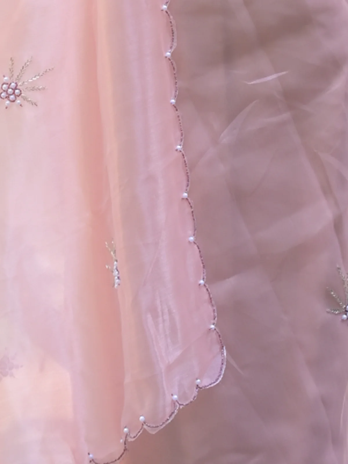Odette Peach Beads Embroidered Khadi Organza Saree with Unstitched Blouse for Women - Image 5