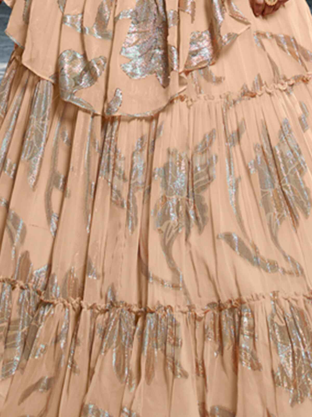 Odette Peach Chinon Embellished Semi Stitched Lehenga With Unstitched Blouse For Women - Image 4