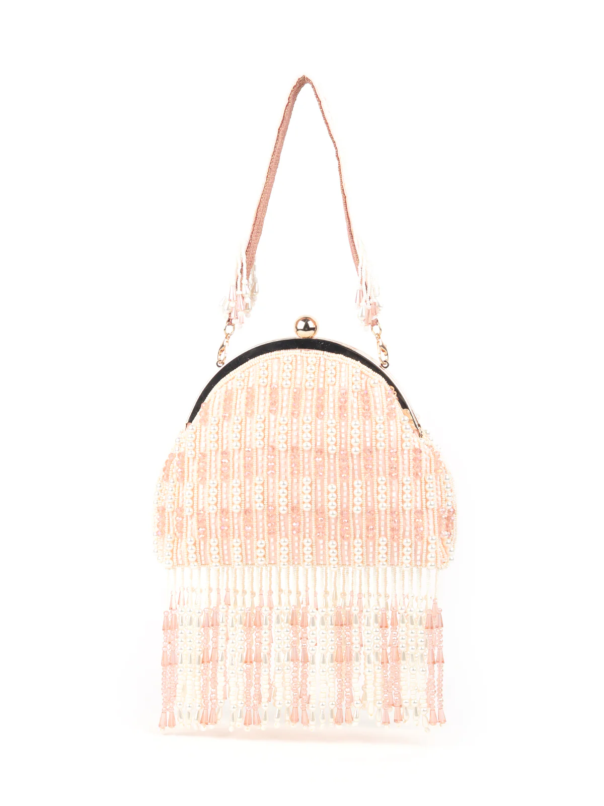 Odette Peach Clutch Bag With Tasseles For Women - Image 3