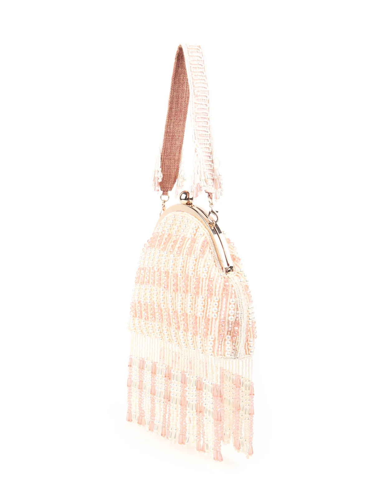 Odette Peach Clutch Bag With Tasseles For Women - Image 4
