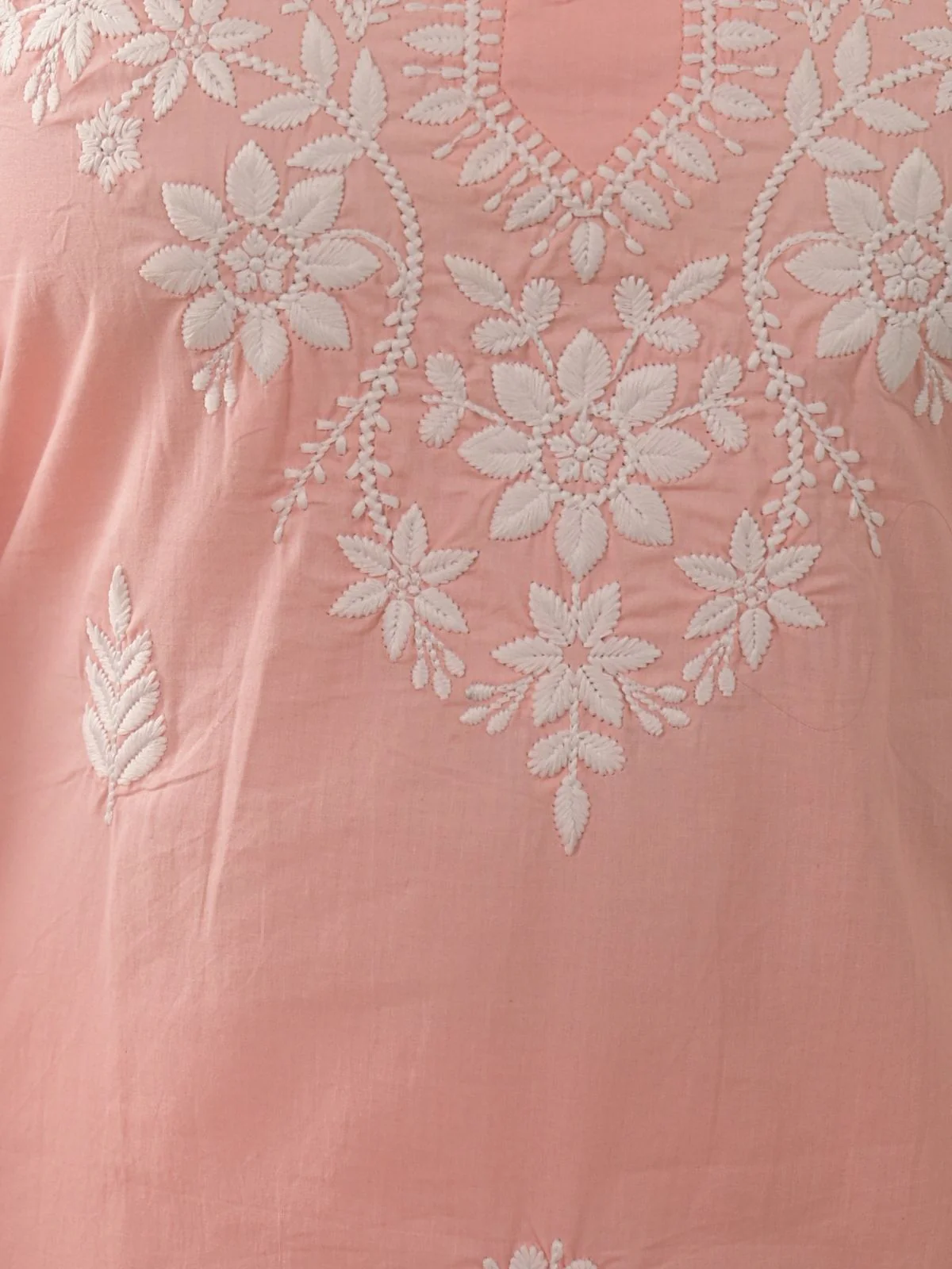 Odette Peach Cotton Blend Embroidered Stitched Kurta Set For Women - Image 6